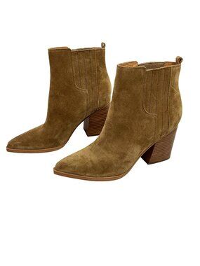 Marc Fisher Loshay Suede Pointed Toe Chelsea Ankle Boots Womens 10M Cognac Brown